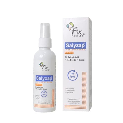 Image of Fixderma Salyzap 2% Salicylic Acid Body Acne Spray For Acne on Back, Shoulders, Neck & Chest to improve Breakouts & Uneven skin texture for Women & Men - 100ml