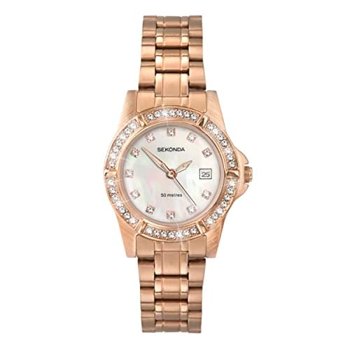 Image of Sekonda Sienna Womens Watch – 28mm Ladies Watch with Stone Set Bezel, Date Window and Rose Gold-Tone Stainless Steel Bracelet – 50m Water Resistant – 2 Year Warranty