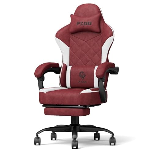 Image of PZDO Gaming Chairs, Ergonomic Computer Chair with Footrest, Chaise Gamer Reclining Chair for Adults, Height Adjustable Game Chairs with Headrest and Lumbar Support, 300LBS, Red