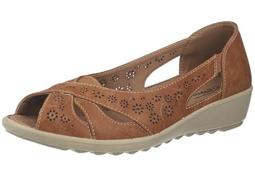 Image of Cushion Walk Women's Standard Fit Or EEE Wide Fit Slip-On Summer Shoes Sandals (Tan, UK Footwear Size System, Adult, Women, Numeric, X-Wide, 6)