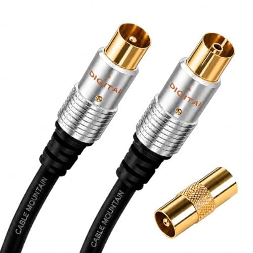 Image of Male to Female TV Aerial Cable with Gold Plated Plugs | TV Antenna Wire for Digital and Analogue Signal Transmission (1m)