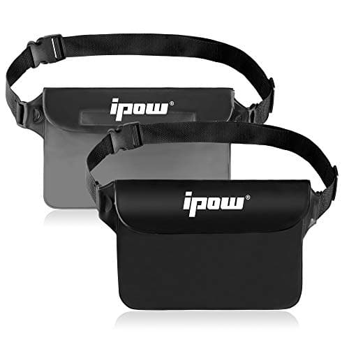 Image of ipow Waterproof Pouch Bag Case with Adjustable Waist Strap [2 Pack] Transparent Screen Touchable for Beach, Swimming, Boating, Fishing, Hiking - Keep Your Phone and Valuables Safe and Dry