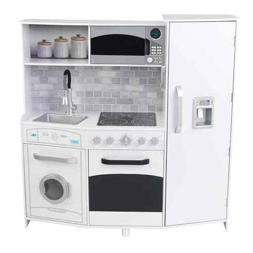 Image of KidKraft Large White Toy Kitchen, Wooden Play Kitchen with Toy Phone and Lights & Sounds, Kids' Kitchen set, Kids' Toys, 53369