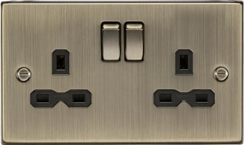 Image of Knightsbridge CS9AB Square Edge Antique Brass 13A 2G Switched Socket with Insert, 230 V