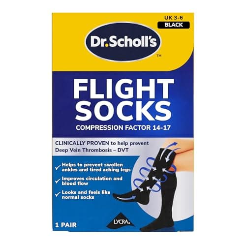 Image of Dr. Scholl's Comfortable Flight Socks - Compression Stocking for Travel - Enhances Blood Circulation - Reduces Swelling on Long Flights - Cotton Feel - Black - Size 3-6, 1 Pair