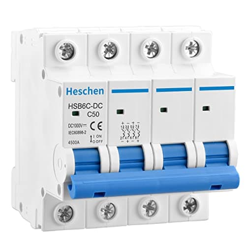 Image of Heschen DC Miniature Circuit Breaker, HSB6C-DC, 4 Poles, DC1000V 50A, Photovoltaic Circuit Breaker, for Solar PV System Solar Panels Grid System, 35mm DIN Rail Mounting