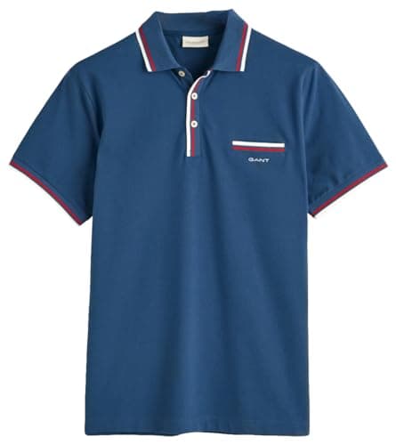 Image of GANT 2-COL Tipping SS Pique Polo Shirt, Dusty Blue Sea, XL