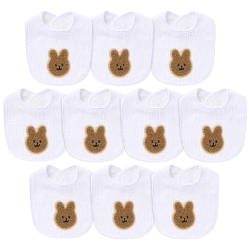 Image of Hakochia Muslin Baby Bibs Extra Thick, for Heavy Droolers 0-36M | 6-Layer Super Absorbent Baby Feeding Bibs | Unisex Neutral Design 10-Pack, Hypoallergenic & Quick Dry
