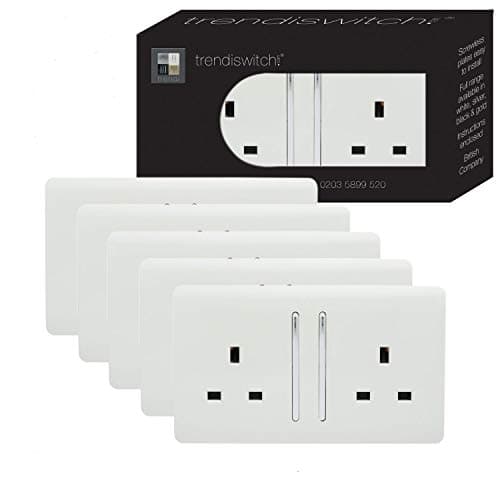 Image of Trendi 2 Gang 13 Amp Switched Plug Socket White Trade Pack (x5) ART-SKT213LWHx5