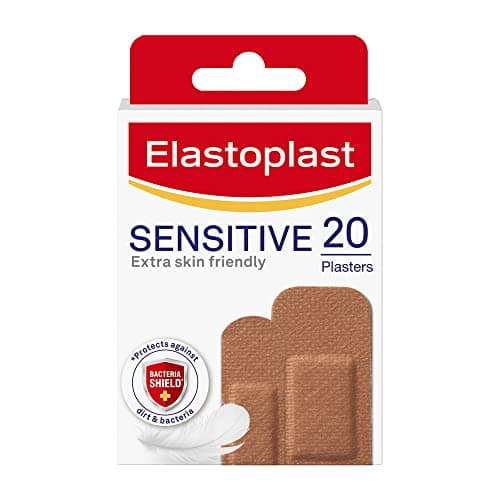 Image of Elastoplast Sensitive Hypoallergenic Plasters Medium (20 Pieces), Everyday Wound Care for Painless Removal, Soft and Breathable Fabric, Strong Adhesive, Medium Skin Tone, for Sensitive Skin