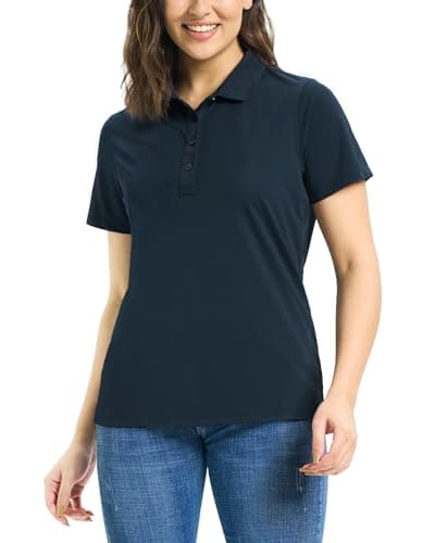 Image of 33,000ft Women's Polo Shirt Short Sleeve Breathable Golf Polo Moisture Wicking Polos Ladies Quick Dry Polos Outdoor Sports Athletic Tennis Performance Stretch T-Shirt for Work Casual Deep Blue XL