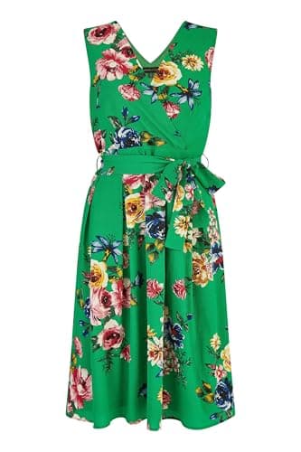 Image of Mela London Mela Green Floral Wrap Over Midi Skater Dress 16 Green