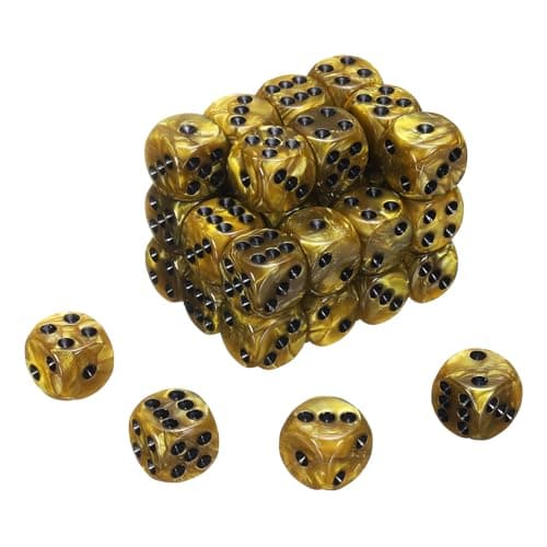 Image of sourcing map 48Pcs 6 Sided Colored Standard Dice, 16mm Acrylic D6 Mini Polyhedral Pearl Pattern Game Dice Set for Table Games, Gold/Black Point