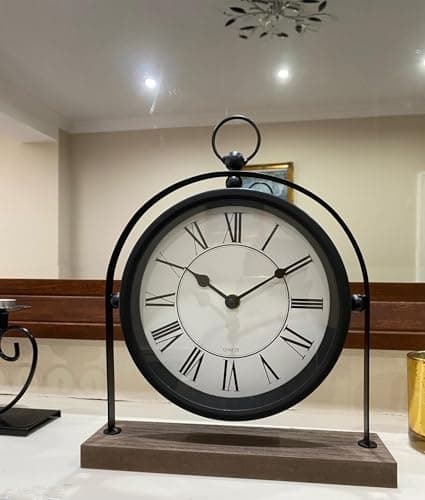 Image of Stunning 26cm Large Vintage/Retro Analogue Mantle Clock - Black for Home Decor & Gift