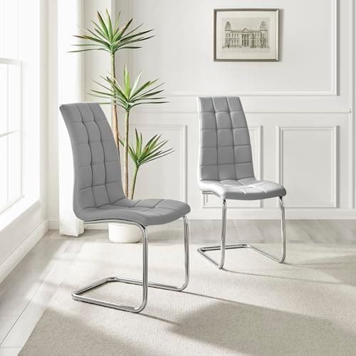 Image of Furniturebox UK - Murano Faux Leather Chairs for Dining Room Set of 2 - Premium Soft Deluxe Contemporary & Luxurious Grey Dining Chairs (2x Elephant Grey)