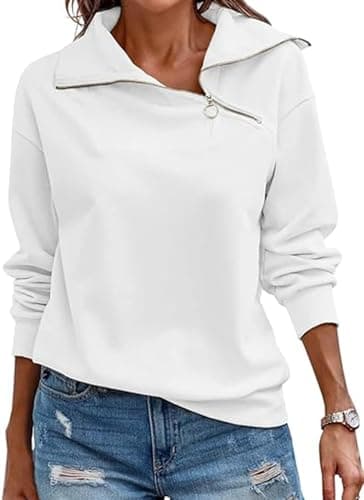 Image of Cuptacc Womens Sweatshirt Ladies Jumpers Long Sleeve Thermal Tops Womens Loose Plus Size Sweatshirts without Hood White, X-large XL 20-22
