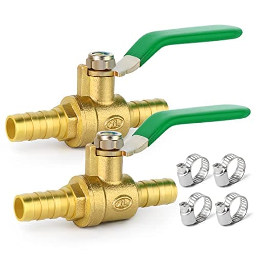 Image of ERGAOBOY 2 Pcs 2 Way 10mm Straight Barb Shut Off Ball Valve, 10mm Hose Barb Switch Brass Ball Valve with 4 Clamps