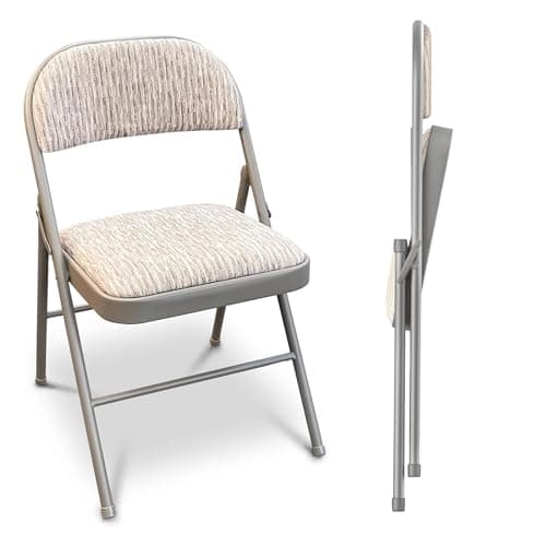 Image of JupiterJX Folding Chairs Set Of 1 Padded Fabric Seat, Heavy Duty Metal Frame Folding Back Rest Chair For Home Office Garden Computer Desk Foldable Chair With Cushioned Pad Seat (Grey, 1 Piece)