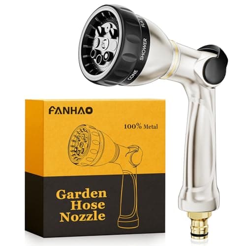 Image of FANHAO Professional Garden Hose Spray Gun Heavy Duty, 100% Metal Thumb Control Hose Pipe Spray Gun with 8 Spray Patterns, High Pressure Hose Nozzle for Watering Plant & Lawn, Washing Car & Pet