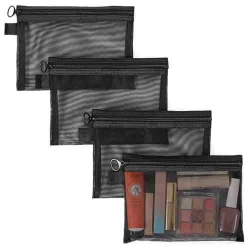 Image of Vinuwu 4Pcs Small Make Up Bag, Mesh Makeup Bags for Handbag, Cosmetic Pouch with Zipper, See Through Bag Organiser Pouches for Toiletries, Holiday Travel Essentials for Women Men (Black)