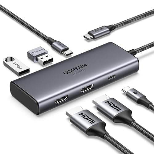 Image of UGREEN Docking Station, Revodok 206 USB C Hub (6-in-1) with Dual 4K@60Hz, Single 8K@30Hz, 100W Power Delivery, 3x 5Gbps USB Data Ports, USB-C Dock for Thinkpad, HP, Dell Laptops and More