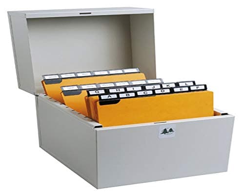 Image of Exacompta - Ref 54722E - Vertical Record Card Filing Box - 128 x 183 x 210mm in Size, Suitable for A6 (148 x 105mm) Record Cards, Holds Approximately 500 Cards - Grey