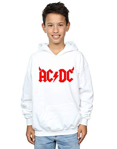 Image of Absolute Cult AC/DC Boys Horns Logo Hoodie White 12-13 years