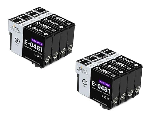 Image of KING OF FLASH 8 Black Compatible Printer Ink Cartridges For Epson T0481-8 x Black R200,R220,R300,R300M,R320,R340