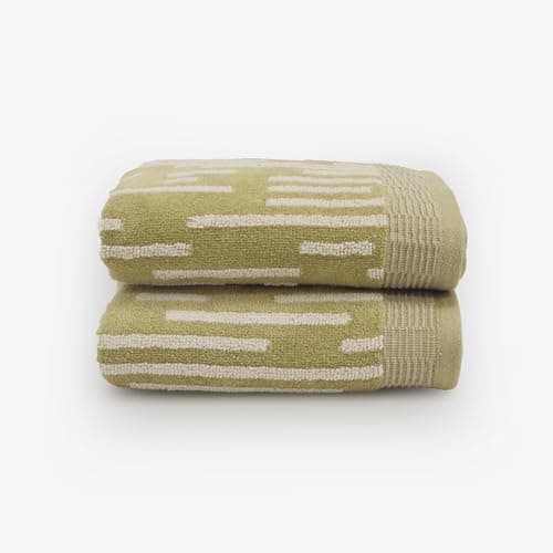 Image of Allure Pack of 2 Barcode Stripe Hand Towels 50 x 85cm – Super Soft, Absorbent & Quick Dry Pop Up Zero Twist Striped Textured 100% Cotton Bathroom Towels (Sage Green)