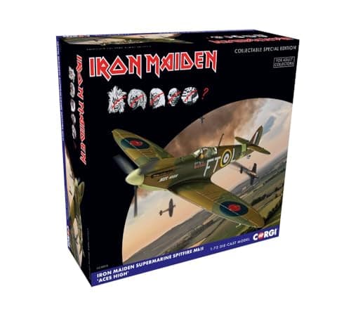 Image of Corgi CC39215 Iron Maiden - Supermarine Spitfire MKII 'Aces High' Model Airplane - Diecast Planes & Aircraft Models for Ages 14+, Die Cast Plane, Toy Airplanes - Gift for Young Aviation Fans