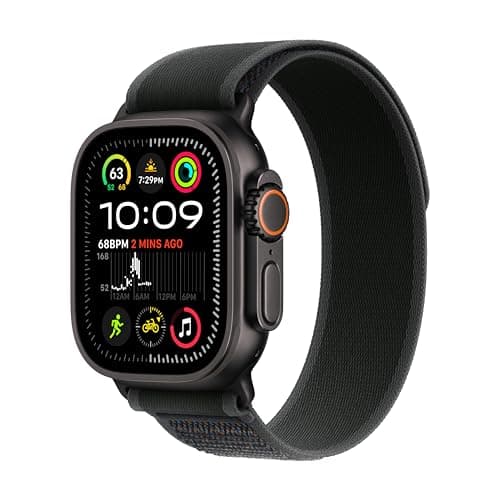 Image of Apple Watch Ultra 2 GPS + Cellular 49mm Smartwatch, Sports Watch with Black Rugged Titanium Case with Black Trail Loop - M/L. Fitness Tracker, Precision GPS, Extra-Long Battery Life, Carbon Neutral