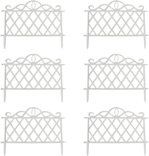 Image of White Garden Fence Lattice Effect Panels Plastic Weatherproof Border Edging for Grass Lawns Flower Beds Patio & Paths (6 Panels - 2.85m Length Total)