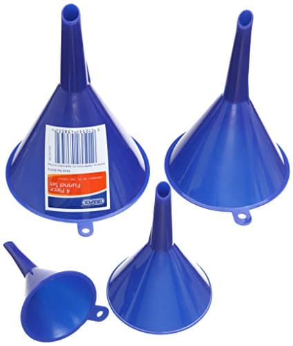 Image of Draper 4 Piece Plastic Funnel Set | 50mm | 75mm | 100mm | 115mm | Filling Bottles and Containers Funnels | Multifunction Funnel Kit | 43853, Blue