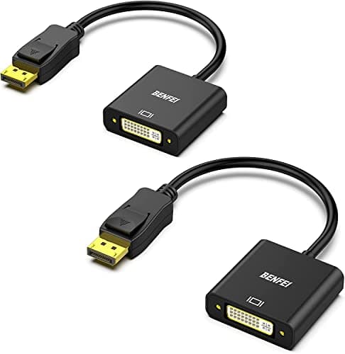 Image of BENFEI DisplayPort to DVI Adapter 2 Pack, DisplayPort to DVI Converter Male to Female Black Compatible for Lenovo, Dell, HP and Other Brands