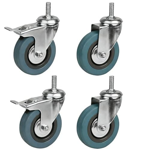 Image of Anhoer 4Pcs Castor Wheels Set M12 Thread Heavy Duty Swivel Castor Wheels Trolley 75mm Silent Casters with Screws Swivel Castor with Brake Max Load Capacity up to 200kg