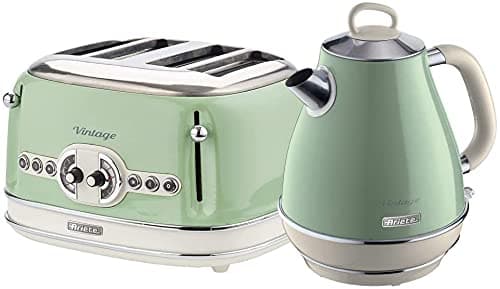 Image of Ariete Breakfast Pack Ariete ARPK20 Retro Style Jug Kettle and 4 Slice Toaster Set, Vintage Design, Green