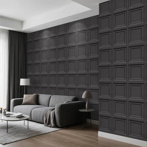 Image of Trafagala 3D Wall Panels Textured Wallpaper Black Embossed Wood Panel Effect Embossed Wallpaper Tartan Wallpapers Neutral Art Deco for Living Room Feature Wall Bedroom Ceilings