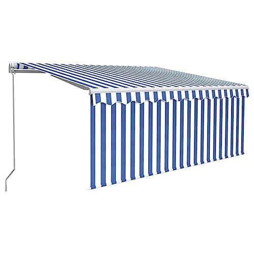 Image of vidaXL Manual Retractable Awning with Blind&LED Outdoor Living Door Awning Folding Arm Patio Garden Awning Manual Retractable 3.5x2.5m Blue&White