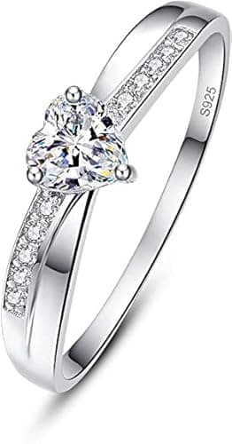 Image of AVECON Promise Rings for Her 925 Sterling Silver Womens Heart Cut Cubic Zirconia Eternity Wedding Solitaire Engagement Ring Size P 1/2