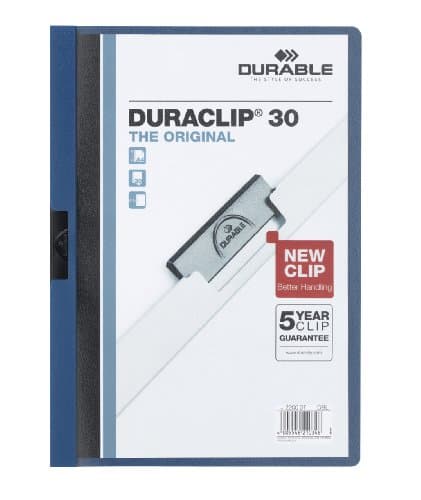 Image of Durable DURACLIP 30 A4 Clip Folder - Holds Up to 30 Sheets of A4 Paper - Strong Metal Sprung Clip - Pack of 25 Dark Blue Colour Folders for Organising Documents