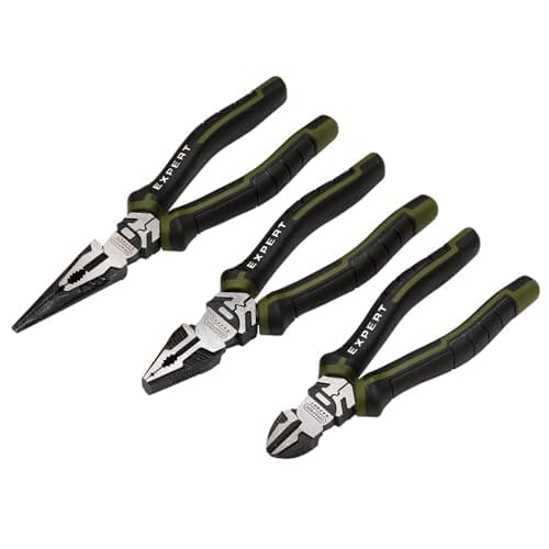 Image of Draper Expert High Leverage Pliers Set (3 Piece) | 200mm Long Nose, 175mm Combination & 160mm Side Cutters | Heavy Duty Chrome Vanadium Steel Hand Tools