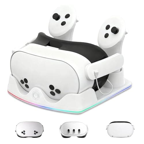 Image of Jubor Charging Station Compatible with Meta Quest 2/3/3S, Fast Charging Dock with RGB Lighting for Controllers, Charging Station for VR Headset