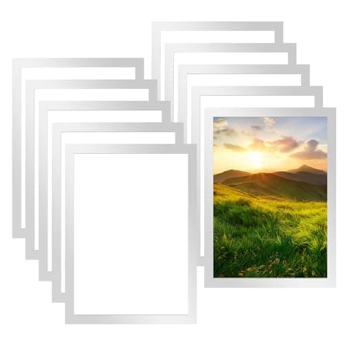 Image of 10pcs A4 Frame, A4 Poster Frame Magnetic Photo Frames with Adhesive Backing, (210 X 297mm) A4 Frame Self Adhesive Picture Frames for Paintings Photos Notices Certificate Poster-Silver