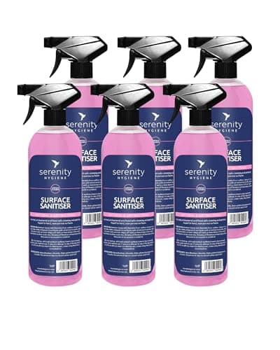 Image of Serenity Hygiene Antibacterial Surface Sanitiser - Multipurpose Disinfection Spray - Food Safe Vegan Friendly Formula - Great for Kitchens, Bathrooms and Other Hard Surfaces - 1 Litre (Pack of 6)