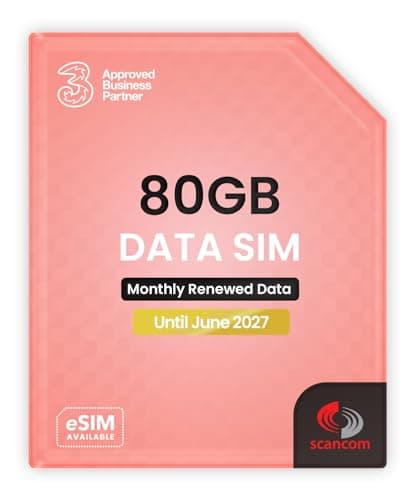 Image of Three 80GB Data SIM Card – for Portable WiFi, Routers & Phones – Preloaded Monthly Until June 2027 – Dual Network (Three & Vodafone) Stronger Coverage