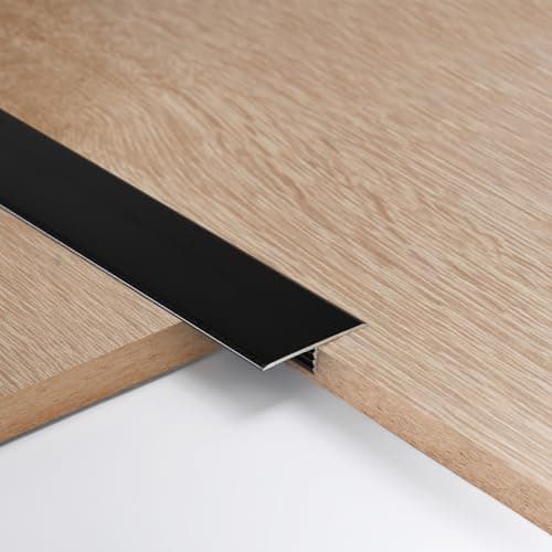 Image of 3pcs 3.3cm Aluminum T Molding Floor Transition Strip Metal Flat Divider Strip for Joining Floor Gaps Laminate Profile Flooring Edge Trim Cover Strips,0.9m Black