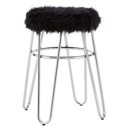 Image of Premier Housewares Bar Stool, Counter Height Stools, Metal & Fur, w35 x d35 x h51cm -Silver