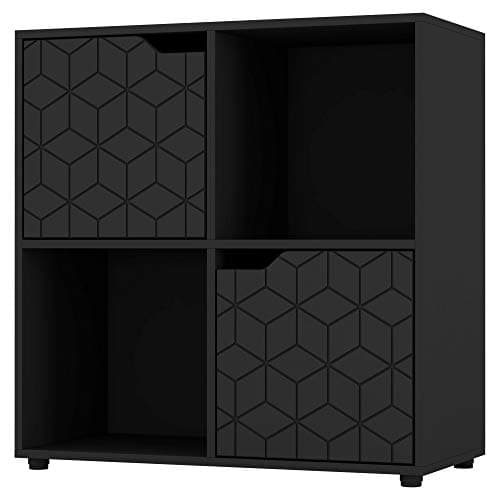 Image of URBNLIVING Black Wooden Cube Bookcase Geo Geometric Door Display Shelf Storage Shelving Cupboard (Black Door, 2x2 Cube (4 Cube))