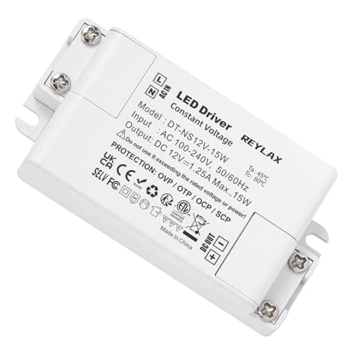 Image of REYLAX 12V LED Driver 15W 1.25A, Power Supply Unit, 240V AC to 12V DC Transformer, Constant Voltage Driver Adapter, Low Voltage Transformers for DIY Light Strips, LED Bulbs
