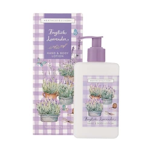 Image of Heathcote & Ivory Hand and Body Lotion 250ml, Lavender Essential Oil, Shea Butter, Argan Oil, Relaxing Fragrance, Post Shower, Beauty Gift For Her, Travel Size, Vegan and Cruelty Friendly